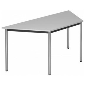 Tavolo grigio DORAN DRTR C con gambe tubolari rotonde cromate e piano trapezoidale di hjh OFFICE PRO