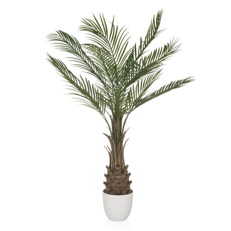 Pianta artificiale verde DRACAENA con foglie di palma a ventaglio in un vaso bianco di hjh OFFICE
