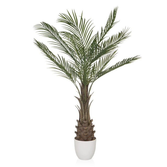 Pianta artificiale verde DRACAENA con foglie di palma a ventaglio in un vaso bianco di hjh OFFICE