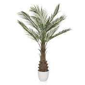 Pianta artificiale verde DRACAENA con foglie di palma a ventaglio in un vaso bianco di hjh OFFICE