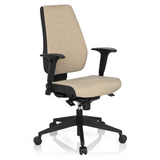 Sedia da ufficio professionale PRO-TEC 500 beige con braccioli e base nera a cinque ruote di hjh OFFICE – vista a 360° (vista frontale a tre quarti 40°)