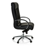 Sedia girevole XXL F 400 nera in pelle con base a stella e cinque ruote di hjh OFFICE – vista a 360° (profilo laterale 80°)