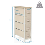 Disegno dimensionale della Cassettiera FOLDRESS S con 76 × 48 cm e quattro cassetti di hjh LIVING