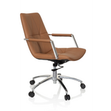 Sedia Home Office SARANTO II color cammello con trapuntatura e base a cinque ruote di hjh OFFICE – vista a 360° (vista frontale a tre quarti 60°)
