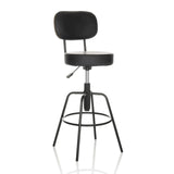 Sgabello da bar nero DISC HIGH con schienale e poggiapiedi rotondo di hjh OFFICE – vista a 360° (vista frontale a tre quarti 30°)