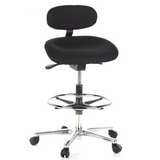 Sedia da banco WORK MF nera con poggiapiedi e base a cinque ruote di hjh OFFICE – vista a 360° (vista frontale 20°)