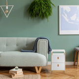 Tavolino bianco TAROLO III con due cassetti e gambe in legno chiaro di hjh LIVING