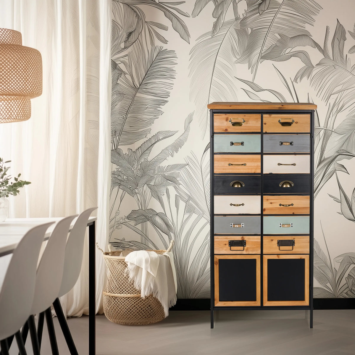 Cassettiera CONTINENTO HIGH in varie tonalità di legno e colori scuri con struttura in metallo di hjh LIVING
