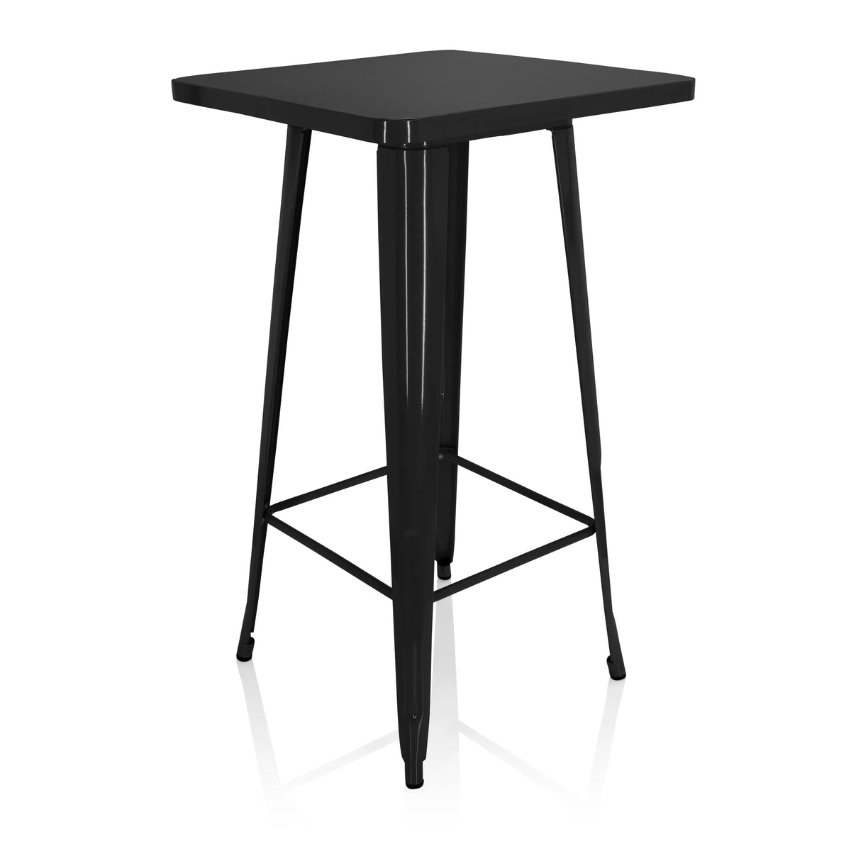 Tavolo da bar nero VANTAGGIO HIGH T con piano quadrato e due traverse di hjh OFFICE – vista a 360° (vista frontale a tre quarti 40°)