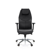 Poltrona professionale FERRARA nera con poggiatesta integrato e base a cinque ruote di hjh OFFICE – vista a 360° (vista frontale 0°)