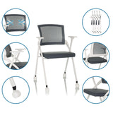 Sedia pieghevole PRIORITY II W grigia con schienale in rete, gambe bianche e ruote di hjh OFFICE