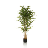Pianta artificiale verde BAMBUS II a forma di bambù con vaso nero di hjh OFFICE – vista a 360° (vista frontale 0°)