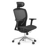 High-end Sedia da ufficio VENUS ONE nera con schienale in rete e base a cinque ruote di hjh OFFICE – vista a 360° (vista frontale a tre quarti 45°)