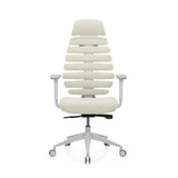 Sedia da ufficio professionale ERGO LINE W beige con schienale segmentato e base bianca di hjh OFFICE – vista a 360° (vista frontale 0°)