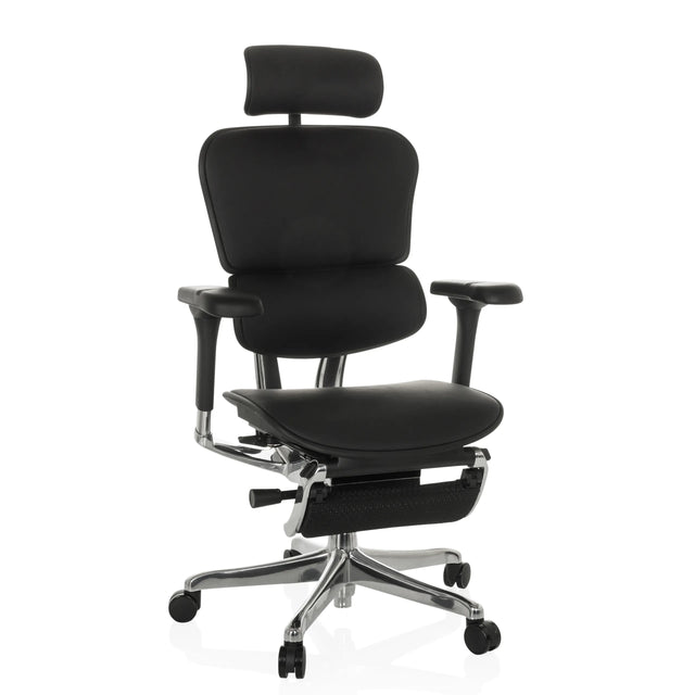 Luxus-Chefsessel ERGOHUMAN PLUS LEGPRO GEN2 aus schwarzem Leder mit Kopfstütze und Fußstütze von hjh OFFICE