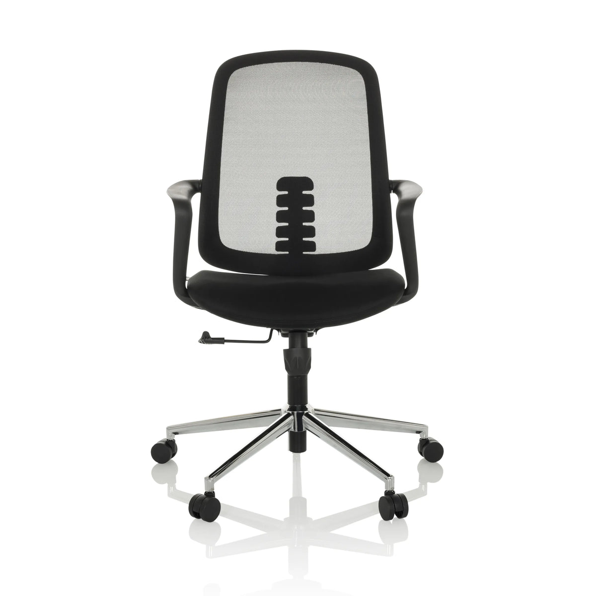 Sedia Home Office SEDIOLO B nera con schienale in rete e base a cinque ruote di hjh OFFICE – vista a 360° (vista frontale 0°)