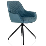Sedia imbottita ELVERUM blu grigio con impunture e struttura a quattro gambe nera di hjh LIVING – vista a 360° (vista frontale a tre quarti 45°)