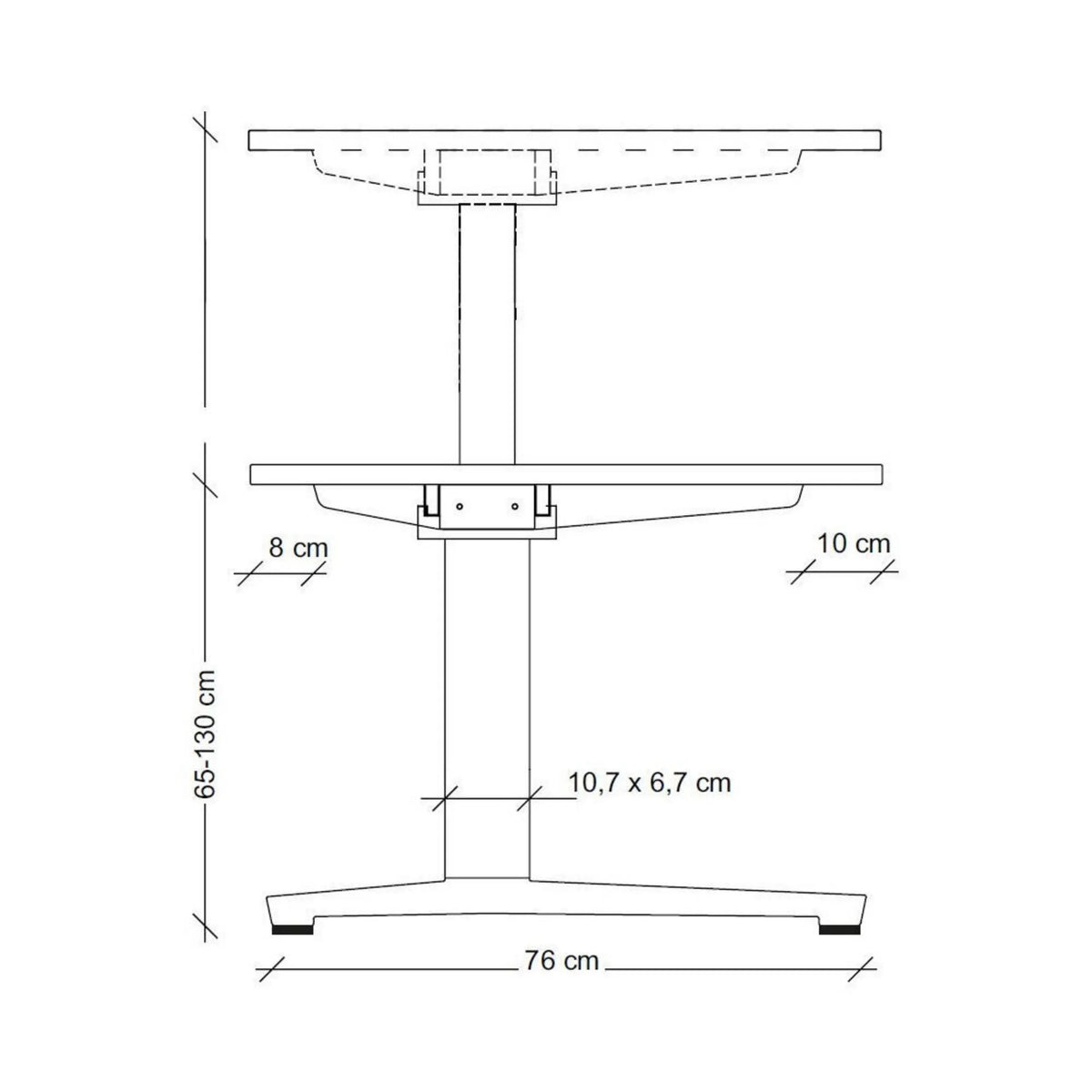 Disegno tecnico della scrivania regolabile in altezza XBHM 16 SS con un'altezza di 65-130 cm di hjh OFFICE PRO