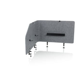 Divisorio per scrivania FLEXMIUT T TOP grigio con ripiano integrato e morsetti di fissaggio di hjh OFFICE – vista a 360° (vista frontale a tre quarti 30°)