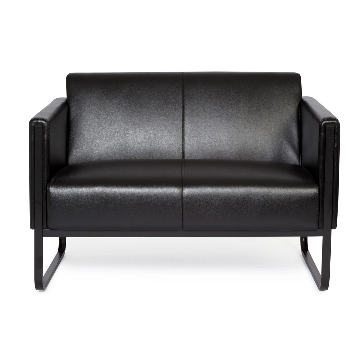Sofà lounge nero BALI BLACK a due posti con braccioli e struttura in metallo di hjh OFFICE – vista a 360° (vista frontale 0°)