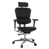 Poltrona di lusso ERGOHUMAN GEN2 nera in pelle con poggiatesta e base a cinque ruote di hjh OFFICE – vista a 360° (vista frontale 15°)