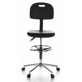 Sedia da banco nera TOP WORK 23 con poggiapiedi e base a cinque ruote di hjh OFFICE – vista a 360° (vista frontale 0°)