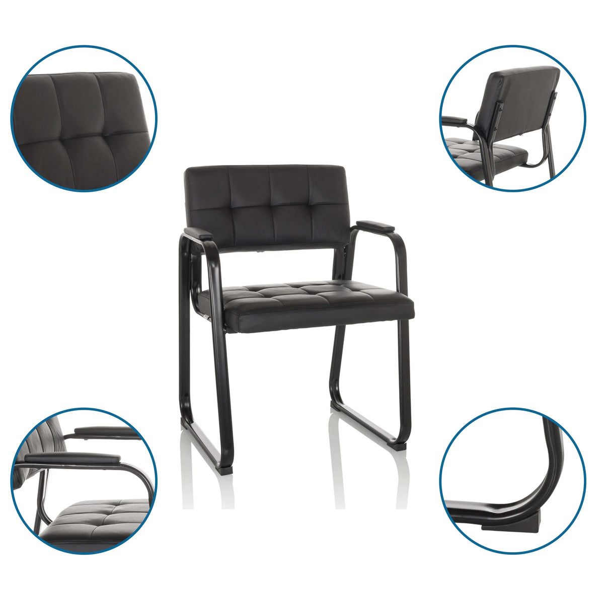 Sedia visitatore ZANTA B PU in nero con base a slitta e braccioli di hjh OFFICE