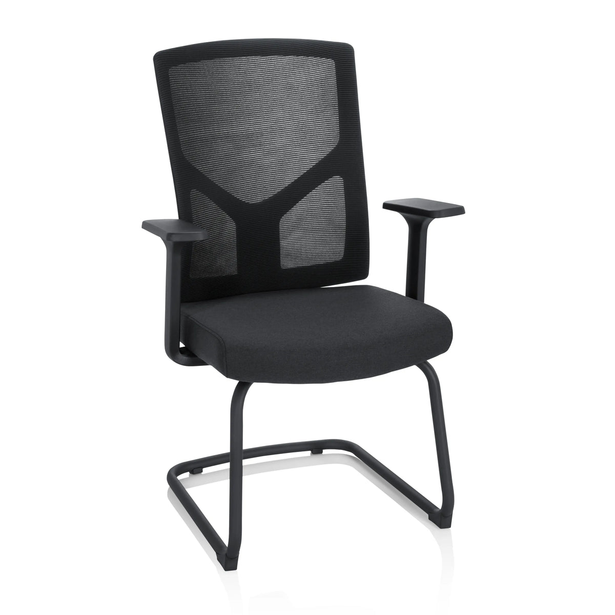 Sedia a sbalzo BRETON V B nera con schienale in rete e braccioli di hjh OFFICE – vista a 360° (vista frontale 20°)