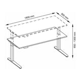 Disegno tecnico della scrivania XBHM 19 SS di 180 × 80 cm di hjh OFFICE PRO