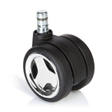 Rotelle per Sedia 5x ROLO GAME No-Noise 11mm/60mm nere per pavimenti duri con dettagli cromati di hjh OFFICE – vista a 360° (vista frontale 0°)