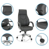 Poltrona professionale ELEGANCE I grigia con viste dettagliate del rivestimento, dei braccioli e del pistone a gas di hjh OFFICE