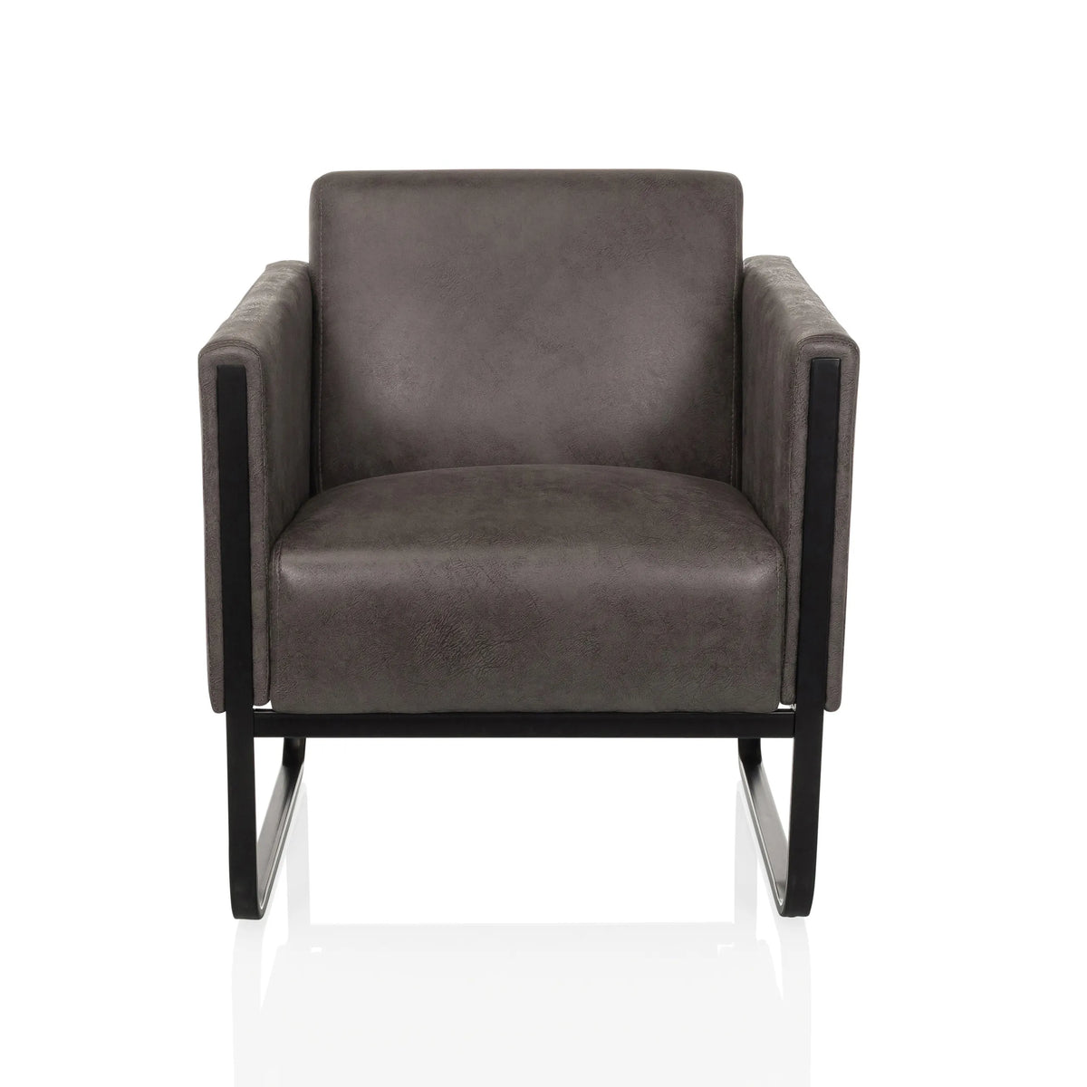 Poltrona Lounge Aruba Retro grigia con braccioli e struttura nera di hjh OFFICE – vista a 360° (vista frontale 0°)