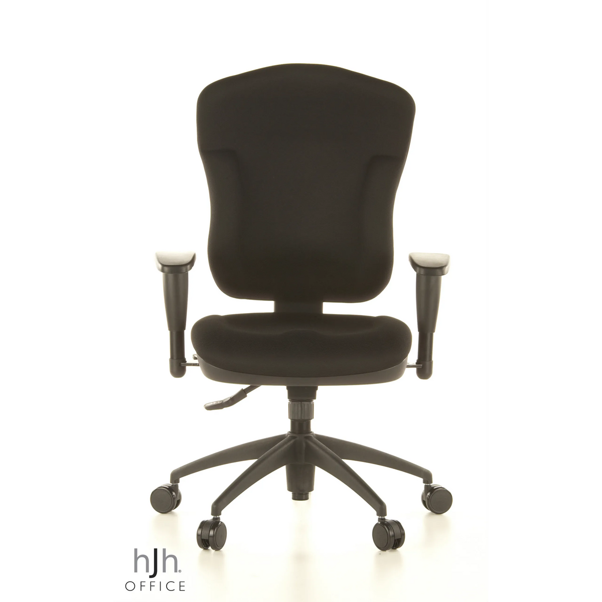 Sedia da ufficio professionale WELLPOINT 30 K2 nera con braccioli e base a cinque ruote di Topstar – vista a 360° (vista frontale 0°)