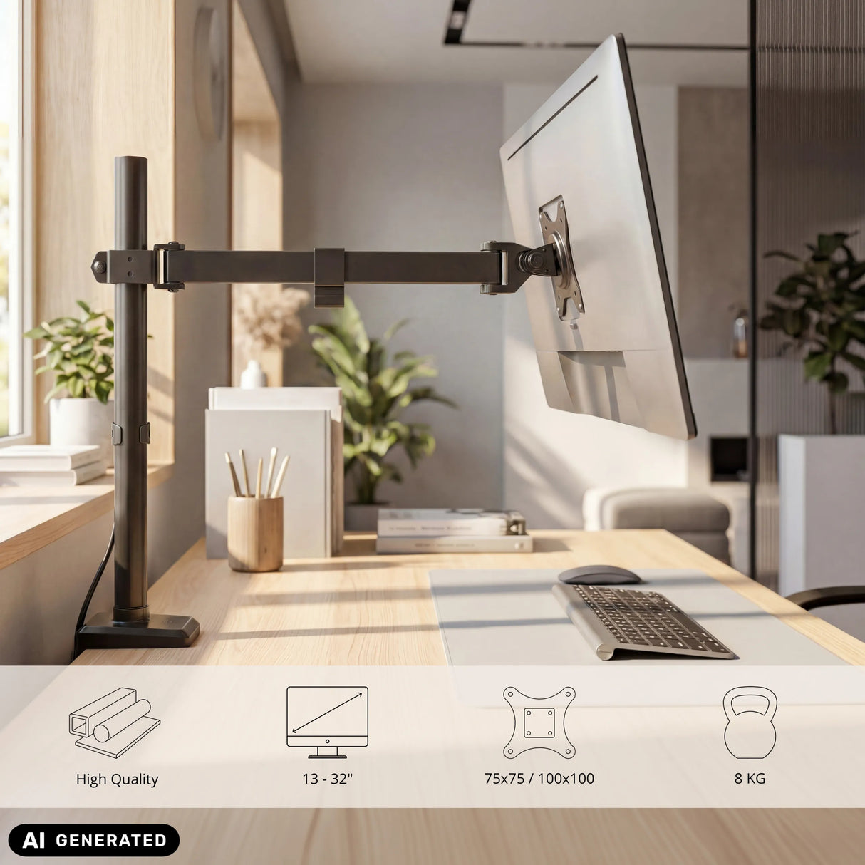 Supporto per monitor Ergomount M1 nero per schermi fino a 32 pollici e 8 kg di hjh OFFICE (immagine generata dall’IA)