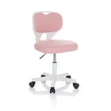 Sedia girevole per bambini KIDDY TOP W rosa con struttura bianca e base a cinque ruote di hjh OFFICE – vista a 360° (vista frontale a tre quarti 30°)