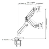 Disegno tecnico del Supporto per monitor VM-MG1S con un'altezza massima di 565 mm di hjh OFFICE