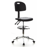 Sedia da banco nera TOP WORK 23 con poggiapiedi e base a cinque ruote di hjh OFFICE – vista a 360° (vista frontale a tre quarti 40°)
