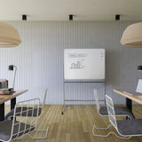 Lavagna bianca MULTIBOARD I in bianco e argento su un supporto con ruote in un ufficio moderno di hjh OFFICE