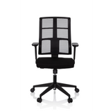 Sedia da ufficio professionale SPINIO nera con schienale in rete e base a cinque ruote di hjh OFFICE – vista a 360° (vista frontale 0°)