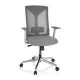 Sedia da ufficio professionale HALIFAX grigia con schienale in rete e base a cinque ruote di hjh OFFICE – vista a 360° (vista frontale 20°)