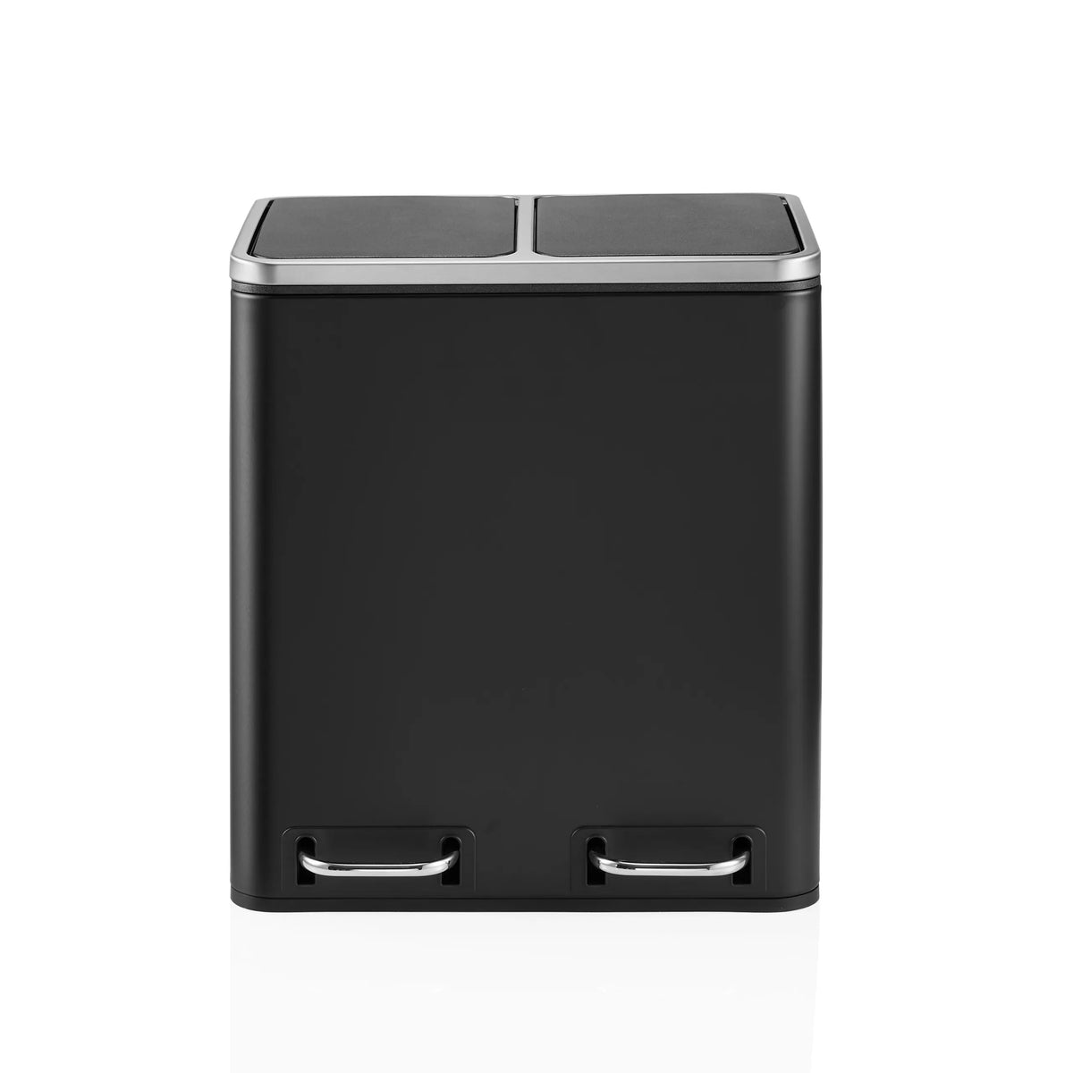 Cestini Clean 9 neri con due scomparti, bordo del coperchio argentato e due maniglie di trasporto di hjh OFFICE – vista a 360° (vista frontale 0°)