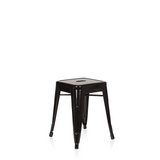 Schwarzer Bistrohocker VANTAGGIO mit quadratischer Sitzfläche und Verstrebungen von hjh OFFICE – 360-Grad-Ansicht (schräge Frontansicht 40°)