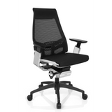 Sedia da ufficio professionale GENIDIA SMART WHITE CM nera con schienale in rete e base a cinque ruote di hjh OFFICE – vista a 360° (vista frontale a tre quarti 40°)