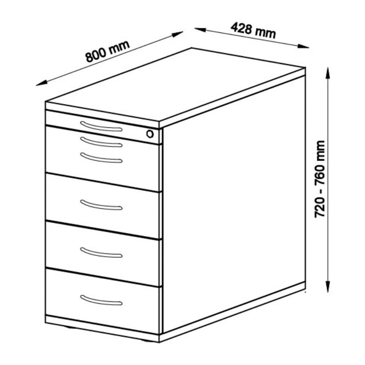 Disegno tecnico della Cassettiera SIGNA SC50 con 800 × 428 mm di hjh OFFICE PRO