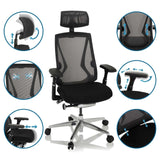 High-end Sedia da ufficio INSPERO in nero con braccioli e poggiatesta regolabili di hjh OFFICE
