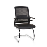 Sedia a sbalzo INVENTOR V PRO nera con schienale in rete, braccioli e base a slitta di hjh OFFICE – vista a 360° (vista frontale 20°)