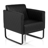 Poltrona imbottita nera ARUBA BLACK con trapuntatura a rombi e base a slitta di hjh OFFICE – vista a 360° (vista frontale a tre quarti 40°)