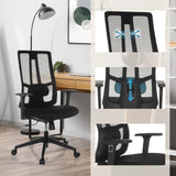 Sedia da ufficio professionale TRAMORE BASE imbottita nera con schienale in rete e supporto lombare regolabile di hjh OFFICE