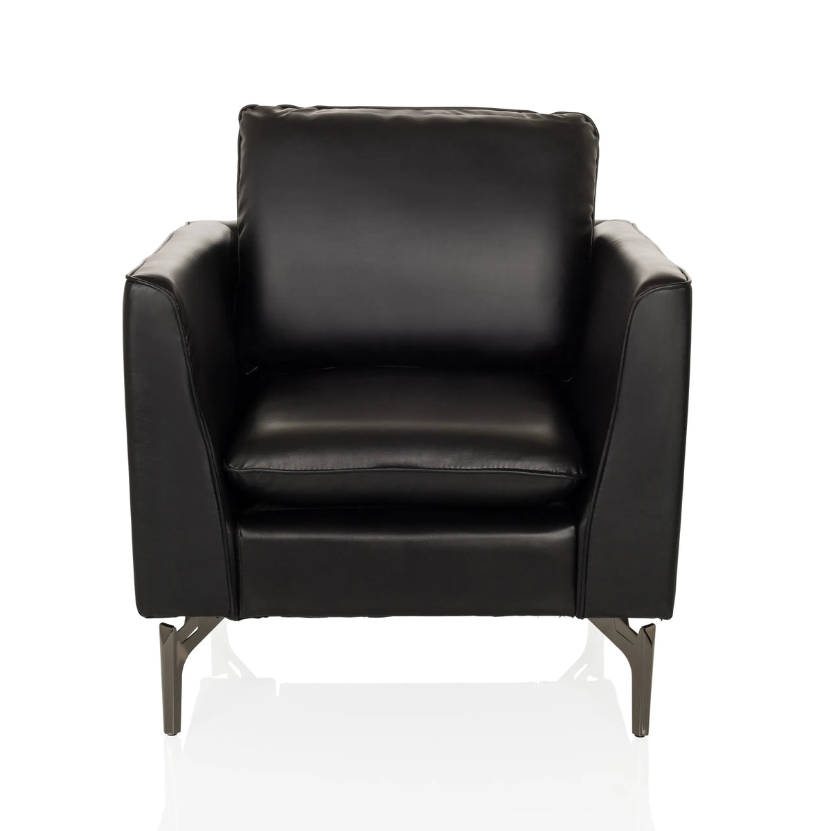 Poltrona Lounge BAVERO nera con rivestimento in ecopelle e piedi in metallo di hjh OFFICE – vista a 360° (vista frontale 0°)