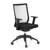 Sedia da ufficio professionale ASPEN nera con schienale in rete e base a cinque ruote di hjh OFFICE – vista a 360° (vista frontale a tre quarti 40°)